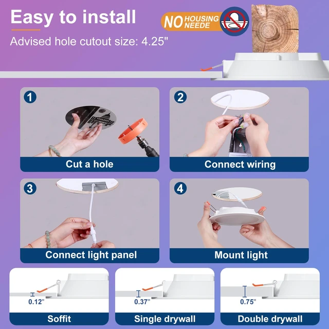 Alt view image 7 of 7 - Smart Recessed Lighting 4 Inch RGBCW Color Changing 12W LED Downlight with Junction Box,1100 Lumen Recessed Ceiling Light Compatible with Alexa,Dimmable by Bluetooth Control -6Pack