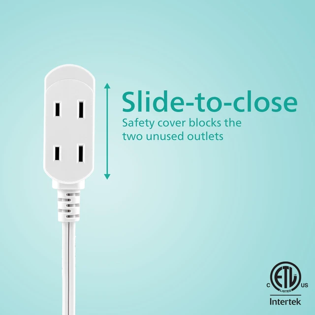 Alt view image 3 of 6 - 3-Outlet Flat Plug Extension Cord - 6 Ft, Indoor Use, Safety Slide, 2 Prong White, ETL Listed SPS3613W/37 (Pack of 12)
