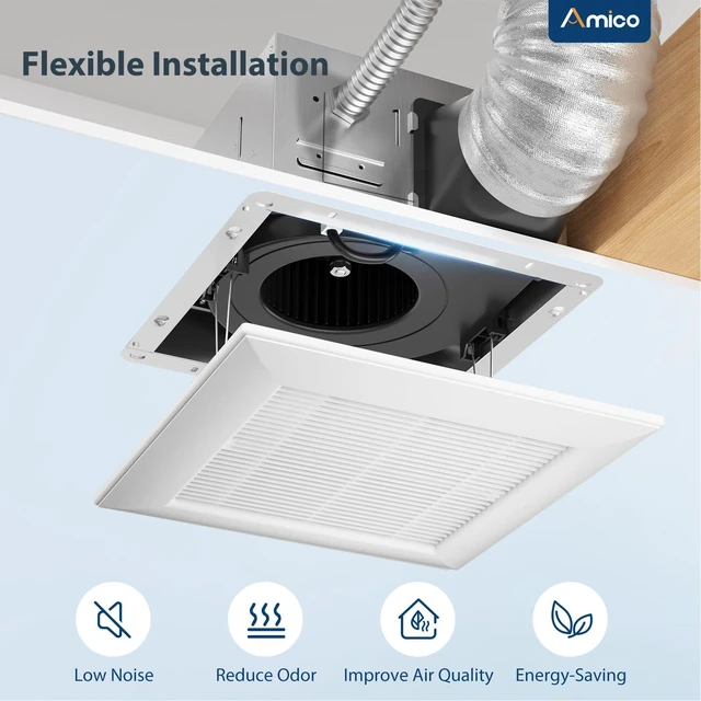 Alt view image 6 of 7 - Bathroom Exhaust Fan, 1.5 Sones, 160 CFM, No Attic Access Needed Low Noise, Ceiling Mounted Retrofit Ventilation Fans, 4 Inch Duct, 10.7'' x 10.7'' Ceiling Opening, Modern Grille, ETL & FCC