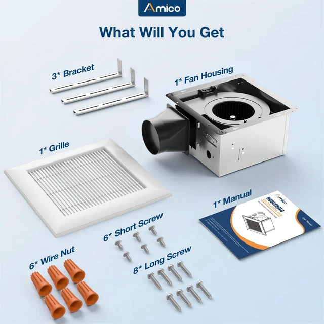 Alt view image 7 of 7 - Bathroom Exhaust Fan, 1.5 Sones, 160 CFM, No Attic Access Needed Low Noise, Ceiling Mounted Retrofit Ventilation Fans, 4 Inch Duct, 10.7'' x 10.7'' Ceiling Opening, Modern Grille, ETL & FCC