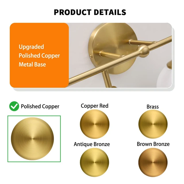 Alt view image 6 of 7 - Modern Brushed Brass Bathroom Light Fixtures, Elegant Gold 4-Lights Vanity Light Fixtures, Milky White Globe Glass Shade Vanity Light over Mirror, Wall Sconces for Bathroom Dressing Table Bedroom