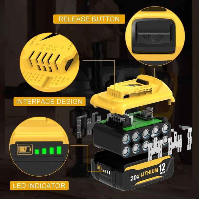 Alt view image 5 of 7 - 4 Packs 12.0Ah Replacement for Dewalt 20V Battery DCB208 Compatible with Dewalt 20V Max Batteries DCB207 DCB206 DCB204 DCB203 DCB200 DCB201 Cordless Power Tools