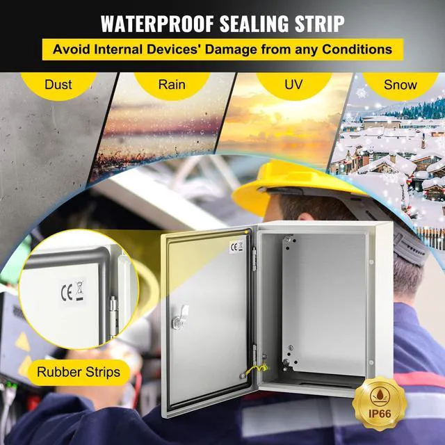 Alt view image 4 of 7 - Electrical Enclosure Box, 16'' ×12'' ×6'', Carbon Steel Hinged Junction Box, IP66 Waterproof & Dustproof, Outdoor Electrical Box, with Mounting Plate