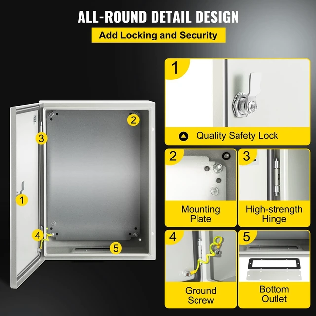 Alt view image 5 of 7 - Electrical Enclosure Box, 16'' ×12'' ×6'', Carbon Steel Hinged Junction Box, IP66 Waterproof & Dustproof, Outdoor Electrical Box, with Mounting Plate