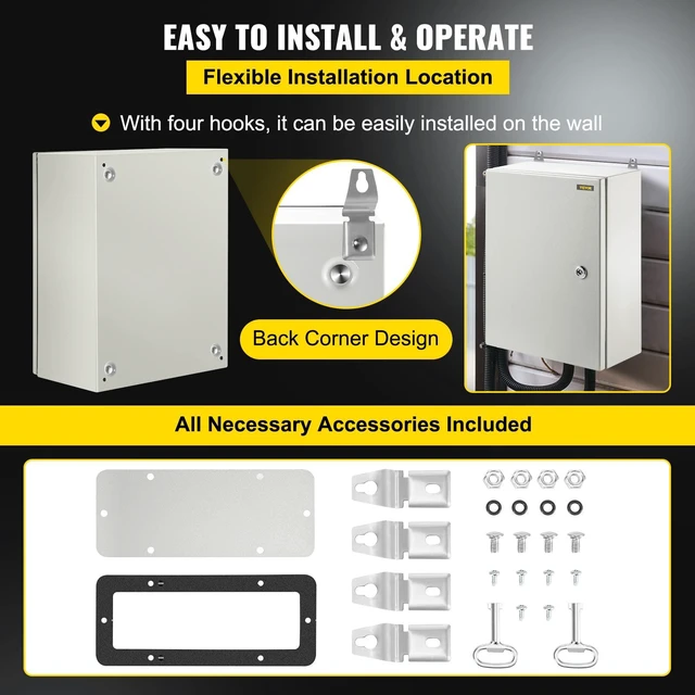 Alt view image 6 of 7 - Electrical Enclosure Box, 16'' ×12'' ×6'', Carbon Steel Hinged Junction Box, IP66 Waterproof & Dustproof, Outdoor Electrical Box, with Mounting Plate