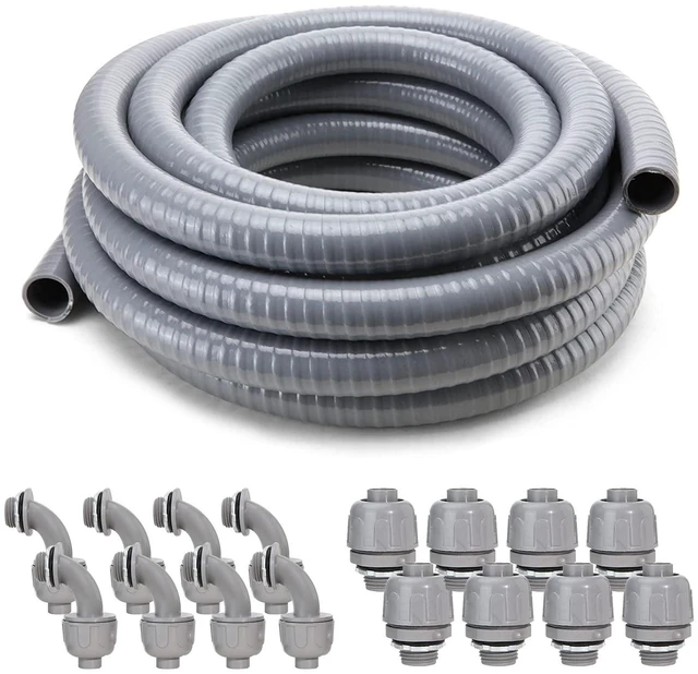 Main image of Liquid-Tight Conduit and Connector Kit, Electrical Conduit, 1/2inch 100ft Electrical Conduit Kit, with 8 Straight and 8 Angle Fittings Included