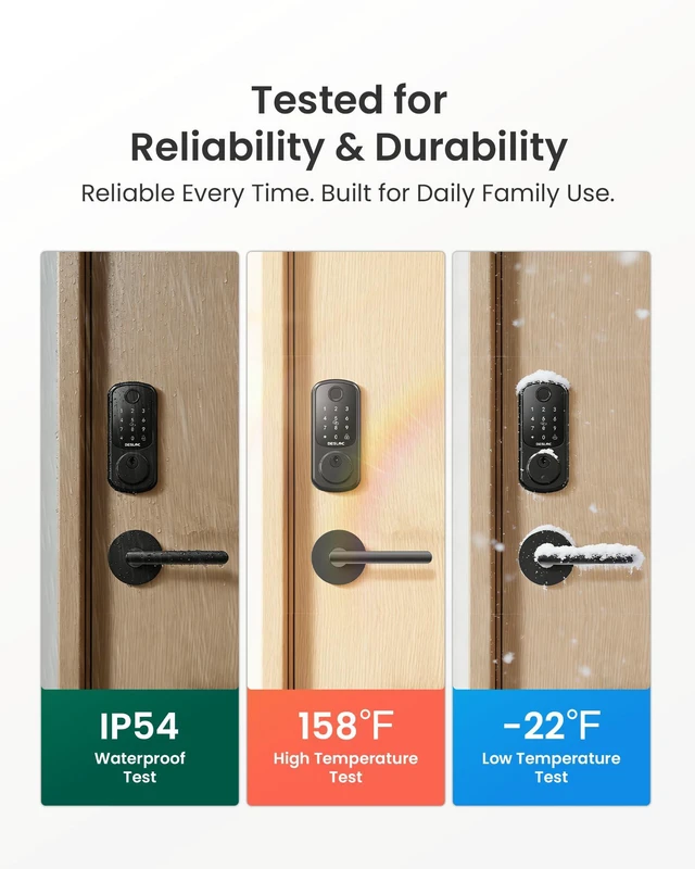 Alt view image 5 of 7 - B200 Fingerprint Smart Lock with 2 Elegant Round Lever Handles 8-in-1 Unlock, Elegant Round Lever Design, Electronic Keypad Deadbolt, App Control, Auto Lock, Long Battery Life, Matte Black