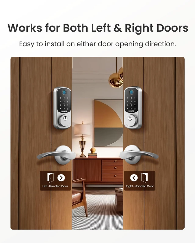 Alt view image 5 of 7 - B200 Fingerprint Smart Lock with 2 Ergonomic Curved Handles 8-in-1 Unlock, Palm-Friendly Curve for Natural Comfort, ADA-Compliant Lever, App Control, Auto Lock, Long Battery Life,Silver