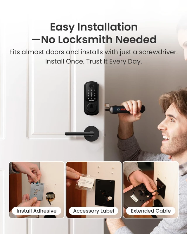 Alt view image 7 of 7 - B200 Fingerprint Smart Lock with 2 Elegant Round Lever Handles 8-in-1 Unlock, Elegant Round Lever Design, Electronic Keypad Deadbolt, App Control, Auto Lock, Long Battery Life, Matte Black