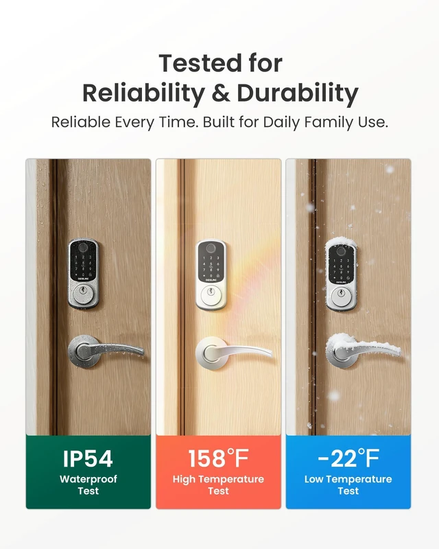 Alt view image 4 of 7 - B200 Fingerprint Smart Lock with 2 Ergonomic Curved Handles 8-in-1 Unlock, Palm-Friendly Curve for Natural Comfort, ADA-Compliant Lever, App Control, Auto Lock, Long Battery Life,Silver