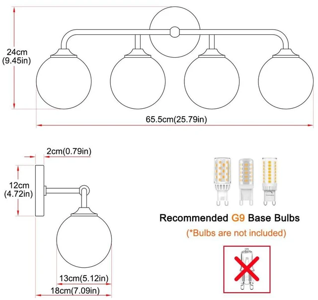 Alt view image 7 of 7 - 4-Lights Black Vanity Lights with Milky White Globe Glass Shade, Industrial Bathroom Wall Sconces Light over Mirror, Vanity Lighting Fixture for Bathroom Dressing Table Bedroom Living Room