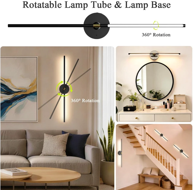 Alt view image 5 of 7 - Battery Operated Wall Sconce Set of 2: 10000mAh Wireless Sconces Rechargeable Wall Lights with Touch and Remote, 360° Rotate Cordless Wall Lamp for Bedroom Living Room Hallway, 31.5 Inch, Black
