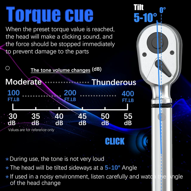 Alt view image 4 of 7 - 3/4'' 100-400 Ft Lb Torque Wrench Heavy Duty, Dual Direction High hardness, Long, Stored In a Solid Case, Quick Release, Cr-V