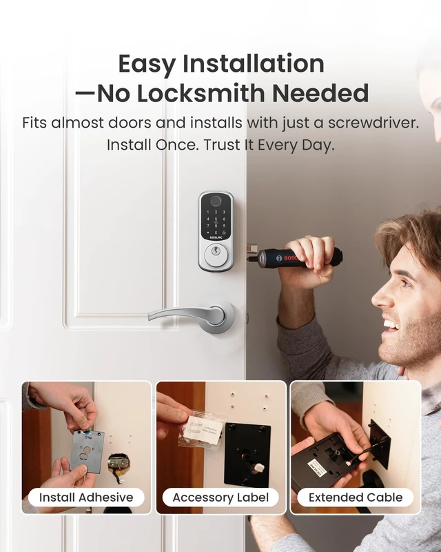 Alt view image 7 of 7 - B200 Fingerprint Smart Lock with 2 Ergonomic Curved Handles 8-in-1 Unlock, Palm-Friendly Curve for Natural Comfort, ADA-Compliant Lever, App Control, Auto Lock, Long Battery Life,Silver