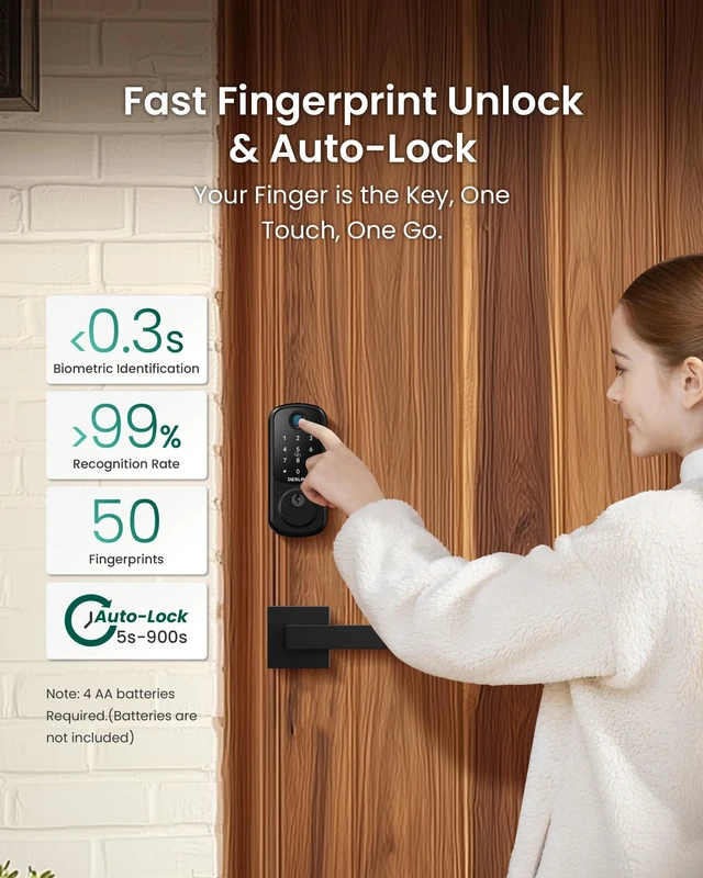 Alt view image 5 of 7 - B200 Fingerprint Smart Lock with 2 Lever Handles Set,Front Door Lock Bluetooth App Control, Fob Unlock, Touchscreen Keypad, Remote Access Sharing, Auto Lock, User Management, Low Battery Alert