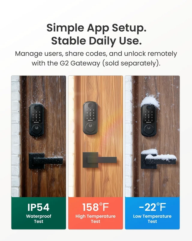 Alt view image 7 of 7 - B200 Fingerprint Smart Lock with 2 Lever Handles Set,Front Door Lock Bluetooth App Control, Fob Unlock, Touchscreen Keypad, Remote Access Sharing, Auto Lock, User Management, Low Battery Alert