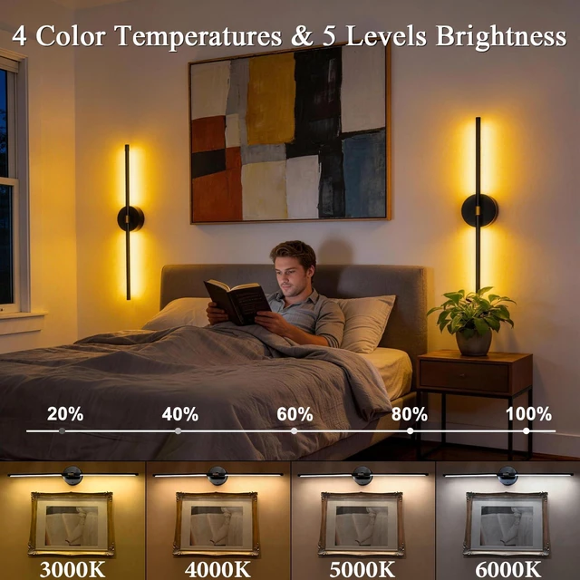 Alt view image 6 of 7 - Battery Operated Wall Sconce Set of 2: 10000mAh Wireless Sconces Rechargeable Wall Lights with Touch and Remote, 360° Rotate Cordless Wall Lamp for Bedroom Living Room Hallway, 31.5 Inch, Black