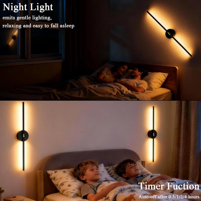 Alt view image 7 of 7 - Battery Operated Wall Sconce Set of 2: 10000mAh Wireless Sconces Rechargeable Wall Lights with Touch and Remote, 360° Rotate Cordless Wall Lamp for Bedroom Living Room Hallway, 31.5 Inch, Black