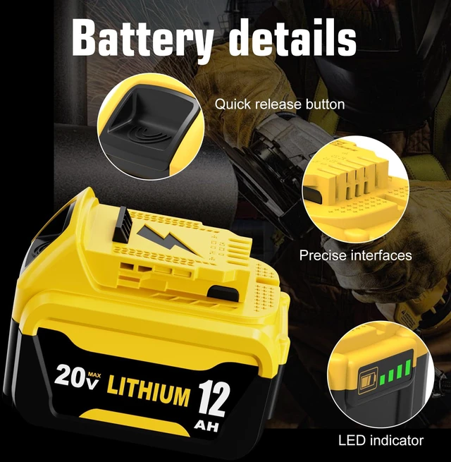 Alt view image 3 of 7 - 4Packs 12000mAh DCB206 DCB207 Replacement for Dewalt 20v Battery Lithium Compatible with Dewalt 20v Max Battery Compatible with Dewalt Battery 20v DCB201 DCB203 DCB207 DCB204 Power Tools