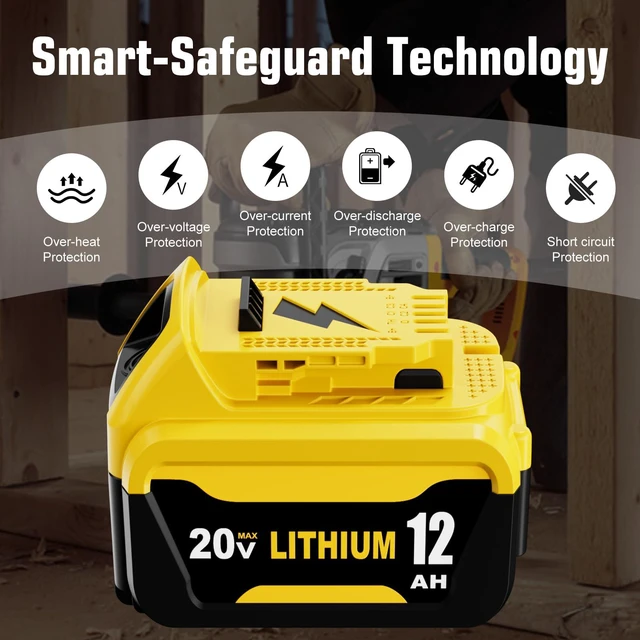 Alt view image 4 of 7 - 4Packs 12000mAh DCB206 DCB207 Replacement for Dewalt 20v Battery Lithium Compatible with Dewalt 20v Max Battery Compatible with Dewalt Battery 20v DCB201 DCB203 DCB207 DCB204 Power Tools