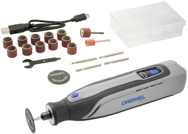 Main image of 8150 8V Cordless Rotary Tool Kit w/LED Nose Cap and 20 Accessories Brushless Motor, LED Nose Cap, Variable Speed 5,000-30,000 RPM, USB-C Rechargeable, Carrying Bag