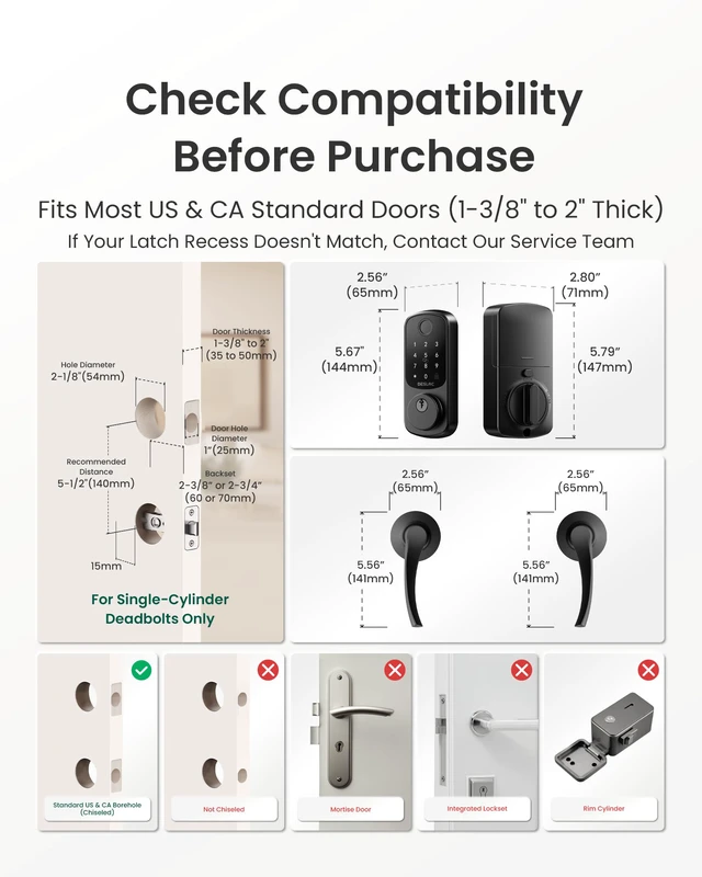 Alt view image 6 of 7 - B200 Fingerprint Smart Lock with 2 Ergonomic Curved Handles 8-in-1 Unlock, Palm-Friendly Curve for Natural Comfort, ADA-Compliant Lever, App Control, Auto Lock, Long Battery Life, Black