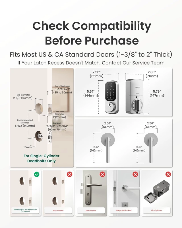 Alt view image 6 of 7 - B200 Fingerprint Smart Lock with 2 Elegant Round Lever Handles 8-in-1 Unlock, Elegant Round Lever Design, Electronic Keypad Deadbolt, App Control, Auto Lock, Long Battery Life, Silver