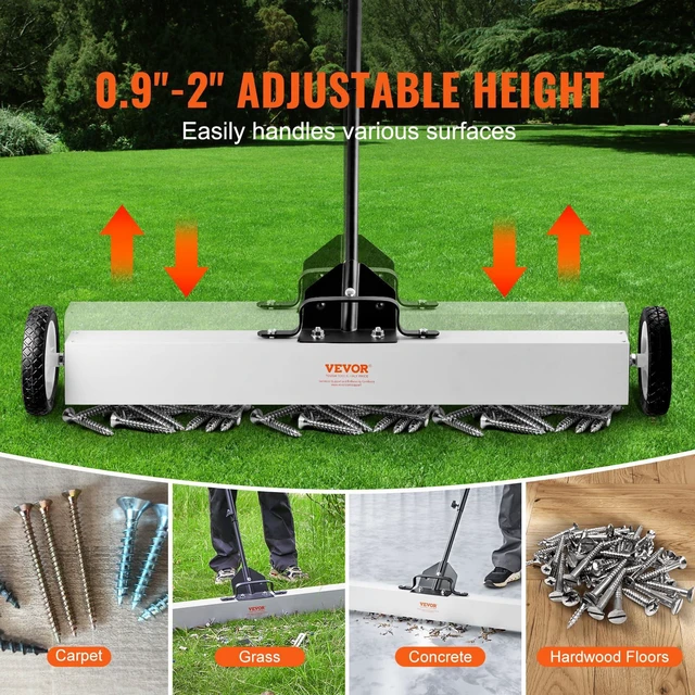 Alt view image 6 of 7 - 36-Inch Magnetic Sweeper with Wheels, 55 lbs Capacity, with Telescoping Magnetic Pickup Tool, Adjustable Handle, Magnetic Pickup Sweeper to Pick Up Nails and Screws, for Workshop, Garage, Yard