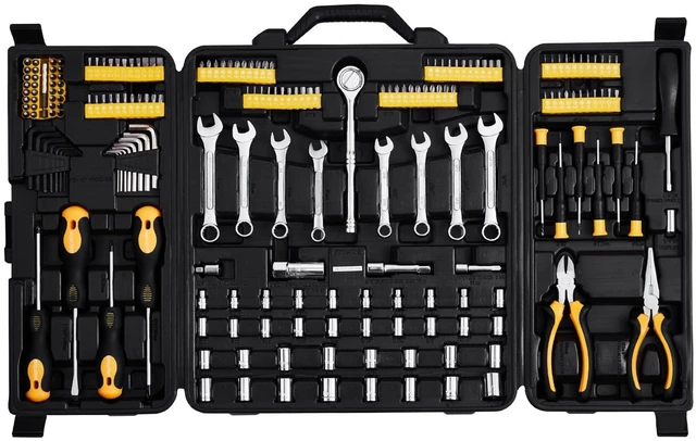Main image of Mechanics Tool Set 221Pieces - 1/4" and 3/8" Drive Sockets - SAE and Metric Mechanic Tool Kit with Bits - Wrenches, Ratchet Handle, Accessories, and Plastic Storage Case - for Automotive Repair