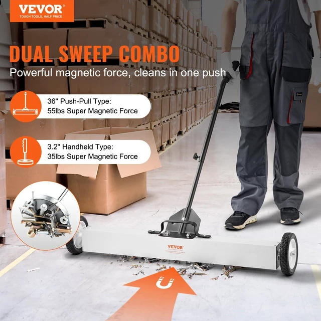 Alt view image 2 of 7 - 36-Inch Magnetic Sweeper with Wheels, 55 lbs Capacity, with Telescoping Magnetic Pickup Tool, Adjustable Handle, Magnetic Pickup Sweeper to Pick Up Nails and Screws, for Workshop, Garage, Yard