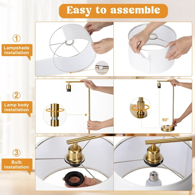 Alt view image 5 of 7 - Bedside Lamps Set of 2, Fully Dimmable Lamps for Night Stands, USB A+C Modern, Linen Lampshade, USB Port and Outlet, Tall Desk Lamps for Bedroom, Nightstand, Living Room, Home Office, End Table
