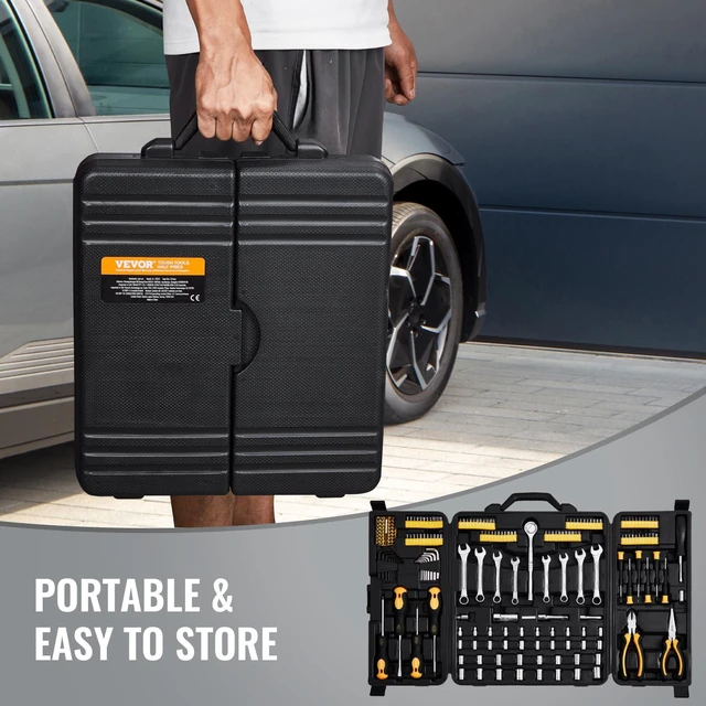 Alt view image 6 of 7 - Mechanics Tool Set 221Pieces - 1/4" and 3/8" Drive Sockets - SAE and Metric Mechanic Tool Kit with Bits - Wrenches, Ratchet Handle, Accessories, and Plastic Storage Case - for Automotive Repair