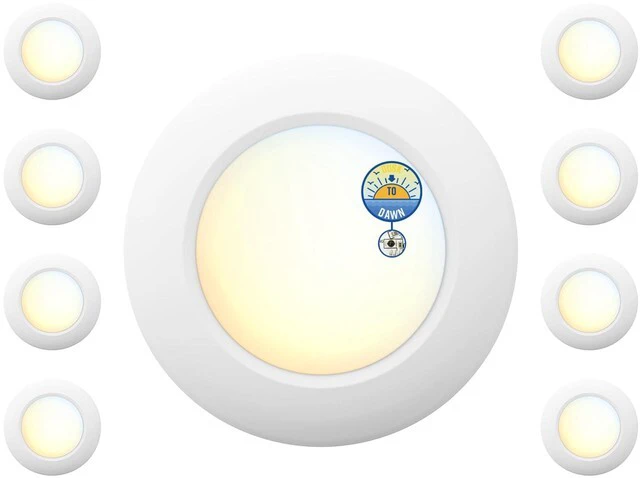Main image of 6 Inch LED Low Profile Disk Light with Dusk to Dawn Sensor, 120VAC, 15W, 5CCT Color Changing, 1000LM, Non-Dimmable, ETL, Shower Rated Screw in Photocell Ceiling Light, White/8 Packs