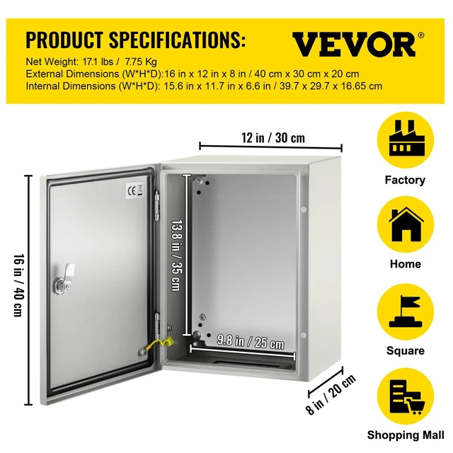 Alt view image 7 of 7 - NEMA Steel Enclosure, 16 x 12 x 8'' NEMA 4X Steel Electrical Box, IP66 Waterproof & Dustproof, Outdoor/Indoor Electrical Junction Box, with Mounting Plate