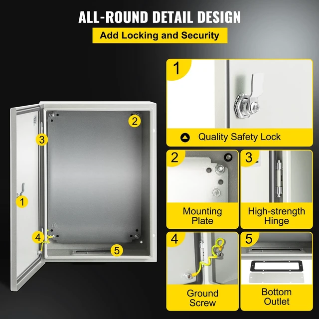 Alt view image 5 of 7 - NEMA Steel Enclosure, 16 x 12 x 8'' NEMA 4X Steel Electrical Box, IP66 Waterproof & Dustproof, Outdoor/Indoor Electrical Junction Box, with Mounting Plate