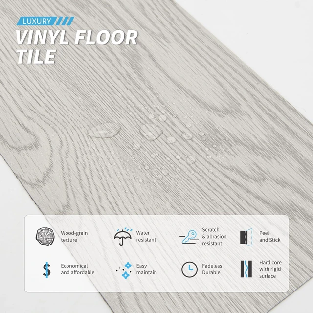 Alt view image 4 of 7 - 36-Pack Wood Texture Peel and Stick Vinyl Flooring Tiles, Grey Ash 18 & 54 sq.ft Options, Rigid Surface Hard Core, Waterproof, Self-Adhesive, Impact Resistant, Fit Indoor Household Spaces