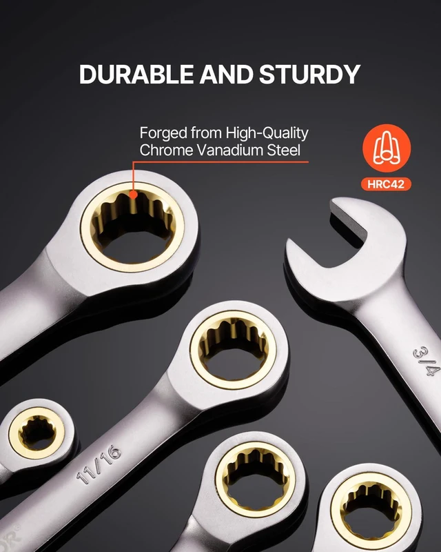 Alt view image 4 of 7 - 24-Piece Ratcheting Wrench Set, Ratchet Combination Wrench Set with Organizer, Nickel Plating, 72-Tooth, CR-V, Metric 8-19mm & SAE 1/4-7/8"