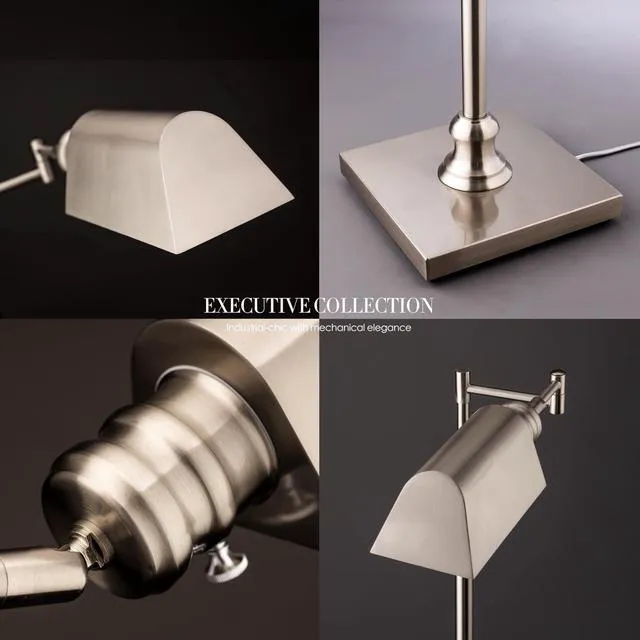 Alt view image 5 of 7 - OBright Arcadia - Pharmacy Floor Lamp, Full Range Dimming, Swing Arm Task Lamp, E26 Socket, Bulb Replaceable, Adjustable Height 47 to 55, 360° Rotatable Shade, All-Metal Design, Brushed Nickel
