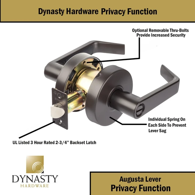 Alt view image 6 of 7 - Augusta Privacy Lever Set, ADA, Grade 2, Oil Rubbed Bronze ADA Compliant Privacy Door Lever Lockset For Bathroom Use, Grade 2 Heavy Duty Construction, Model AUG-20-10B