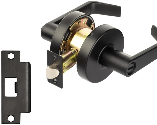 Alt view image 7 of 7 - Augusta Privacy Lever Set, ADA, Grade 2, Flat Black ADA Compliant Privacy Door Lever Lockset For Bathroom Use, Grade 2 Heavy Duty Construction, Model AUG-20-US19