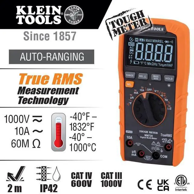 Alt view image 7 of 7 - MM720 Digital Multimeter, Auto-Ranging TRMS, Low Impedance (LoZ), 1000V AC/DC Voltage, 10A AC/DC Current, 60 MOhms Resistance