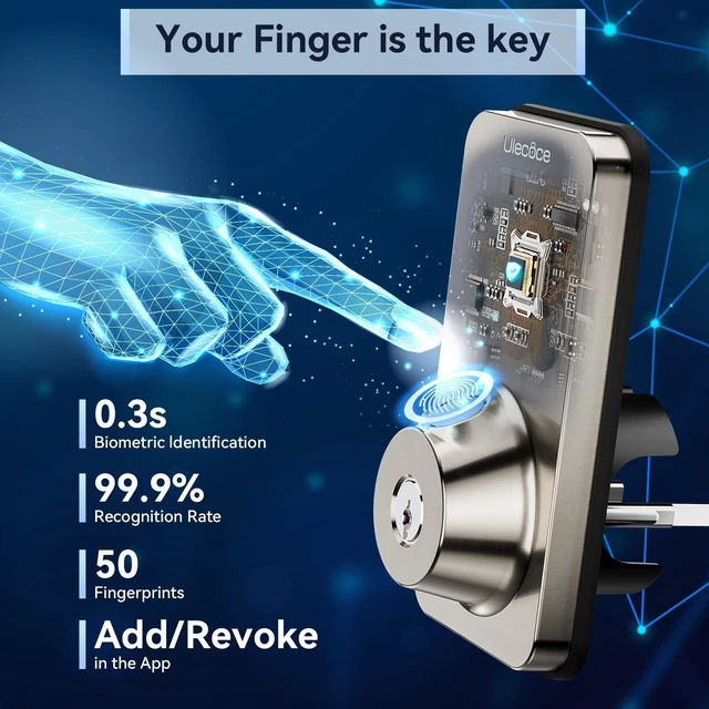 Alt view image 4 of 7 - Fingerprint Keypad Deadbolt with Handle Set, Keyless Entry Door Lock, Door Locks for Front Door Lock Set, App Control, Auto Locking, Easy to Install, Satin Nickel