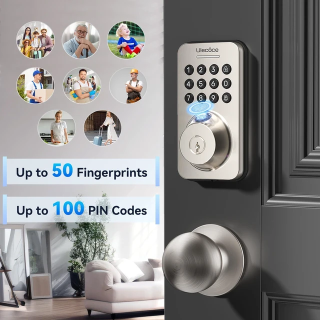 Alt view image 5 of 7 - Fingerprint Keypad Deadbolt with Handle Set, Keyless Entry Door Lock, Door Locks for Front Door Lock Set, App Control, Auto Locking, Easy to Install, Satin Nickel