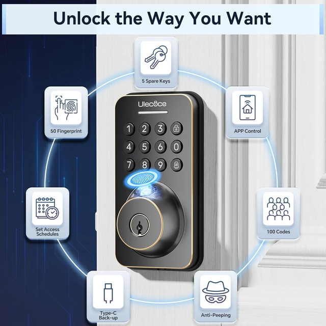 Alt view image 2 of 7 - Fingerprint Keypad Deadbolt with Handle Set, Keyless Entry Door Lock, Door Locks for Front Door Lock Set, App Control, Auto Locking, Easy to Install, Oil Rubbed Bronze