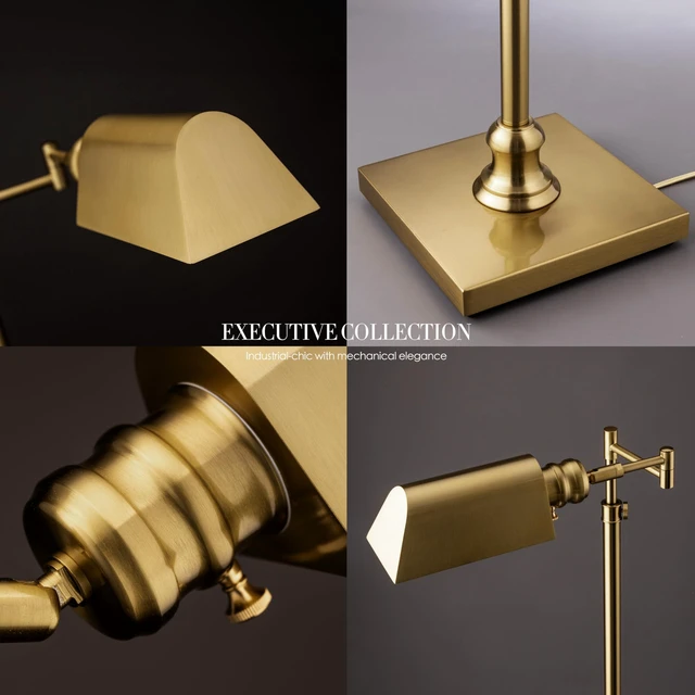 Alt view image 5 of 7 - OBright Arcadia - Pharmacy Floor Lamp, Full Range Dimming, Swing Arm Task Lamp, E26 Socket, Bulb Replaceable, Adjustable Height 47 to 55, 360° Rotatable Shade, All-Metal Design, Antique Brass