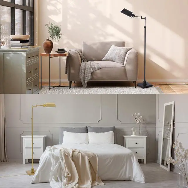 Alt view image 6 of 7 - OBright Arcadia - Pharmacy Floor Lamp, Full Range Dimming, Swing Arm Task Lamp, E26 Socket, Bulb Replaceable, Adjustable Height 47 to 55, 360° Rotatable Shade, All-Metal Design, Antique Brass