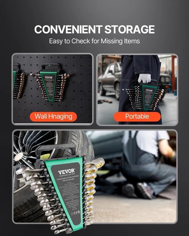 Alt view image 6 of 7 - 24-Piece Ratcheting Wrench Set, Ratchet Combination Wrench Set with Organizer, Nickel Plating, 72-Tooth, CR-V, Metric 8-19mm & SAE 1/4-7/8"