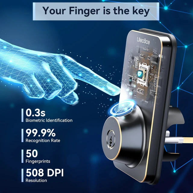 Alt view image 4 of 7 - Fingerprint Keypad Deadbolt with Handle Set, Keyless Entry Door Lock, Door Locks for Front Door Lock Set, App Control, Auto Locking, Easy to Install, Oil Rubbed Bronze