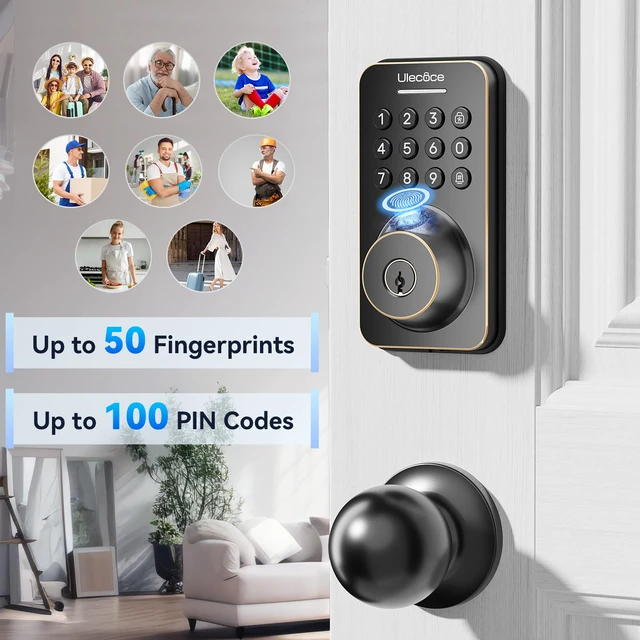 Alt view image 5 of 7 - Fingerprint Keypad Deadbolt with Handle Set, Keyless Entry Door Lock, Door Locks for Front Door Lock Set, App Control, Auto Locking, Easy to Install, Oil Rubbed Bronze