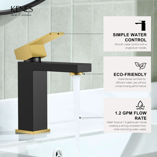 Alt view image 3 of 7 - Black and Gold Bathroom Faucets 1 Hole, Single Handle Vanity Faucet Bathroom Sink Faucet with Pop Up Drain & Supply Lines, Lead-Free cUPC & NSF Certified, 1 Handle Faucet for Vanity RV Restroom